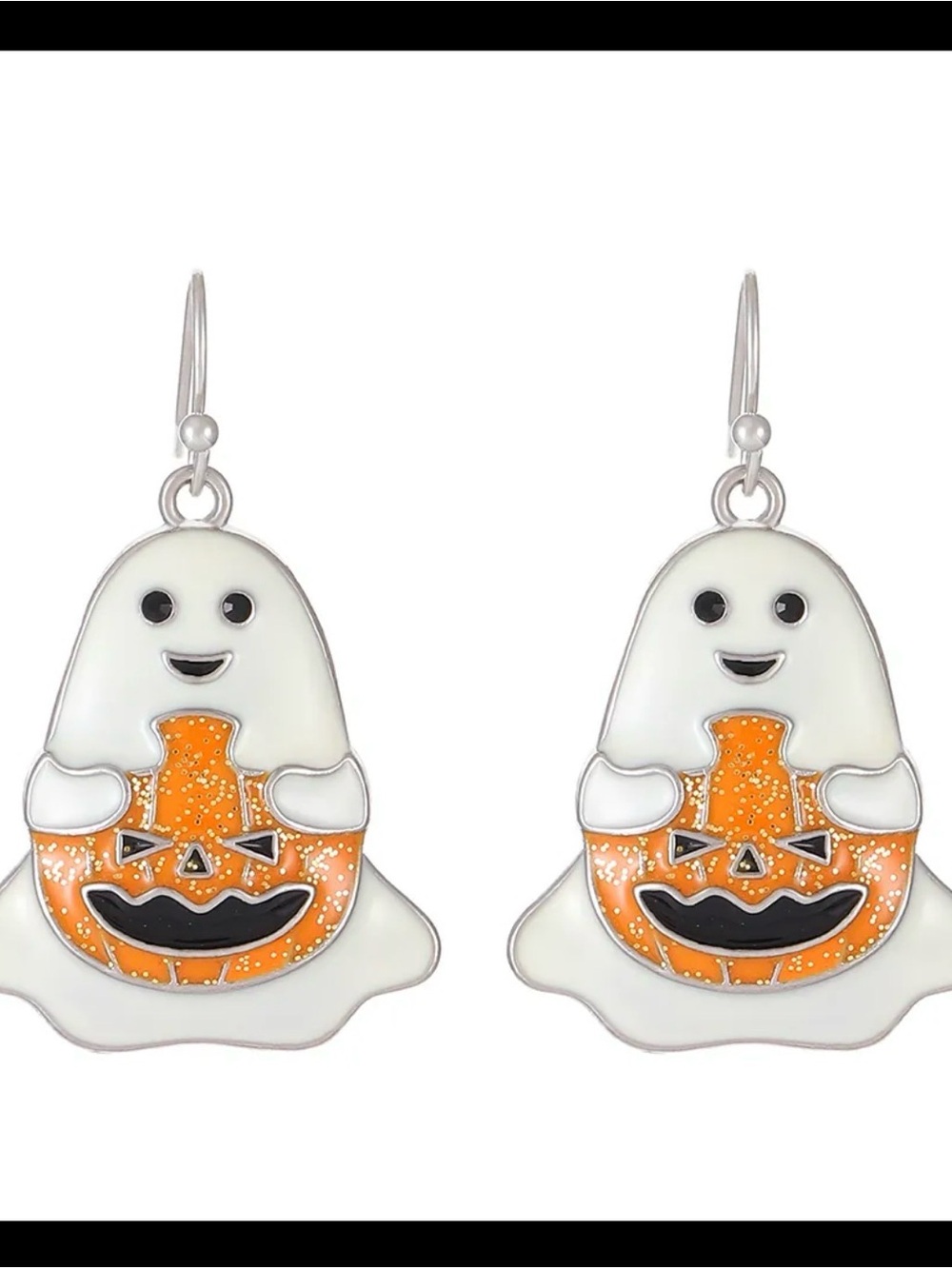 Halloween Ghost Dangle Earrings with Orange Pumpkin Accent - Women Jewelry